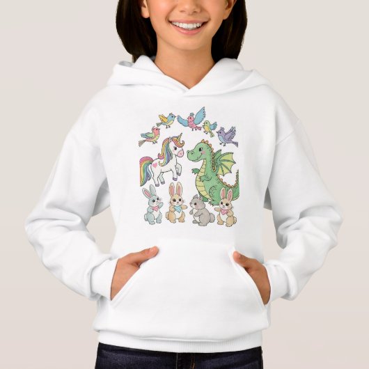 Mooie Cartoon Dieren Vrienden Meisjes Hoodie (Voorkant)
