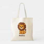 Mooie Cartoon Leeuw Aangepaste Naam Tote Bag (Achterkant)