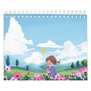 Mooie Cartoon Meisje Bloem Notebook Kalender