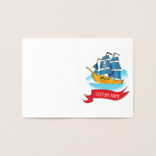 Mooie Cartoon Piratenschip Aangepaste tekst Folie Kaarten