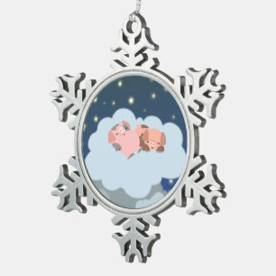 Mooie Cartoon Slapende Biggetjes Tin Ornament