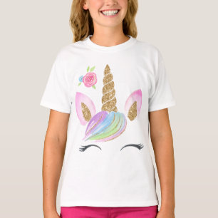Mooie Cartoon Unicorn w/ Rainbow Background T-shirt