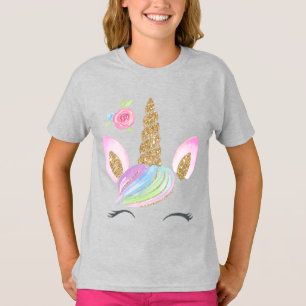 Mooie Cartoon Unicorn w/ Rainbow Background T-shirt