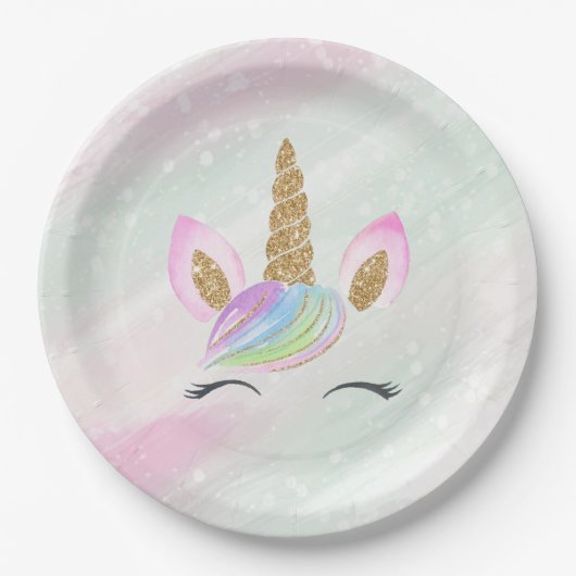 Mooie Cartoon Unicorn W/ Regenboog Papieren Bordje (Voorkant)