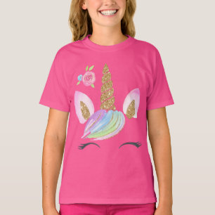 Mooie Cartoon Unicorn w/ Regenboogachtergrond T- T-shirt
