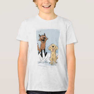 Mooie Cartoon Vos die in de Sneeuw Springt Kids Gr Tri-Blend Shirt