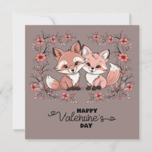 Mooie Cartoon Vos Liefhebbers Harten Valentijnsdag Feestdagenkaart