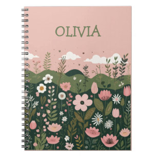 Mooie Cartoon Wilde Bloemen Bloemige Gepersonalise Notitieboek