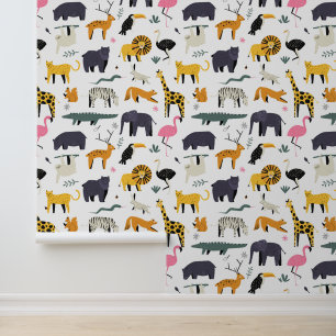 Mooie Cartoon Wilde Dieren Patroon Behang