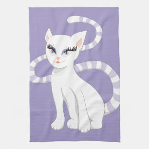 Mooie Cartoon witte kat Theedoek
