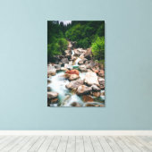 Mooie cascading rivier in het voorjaar canvas afdruk (Insitu (Houten vloer))