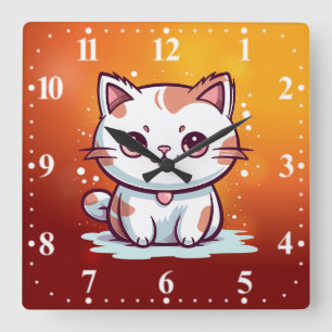 Mooie Cat Kawaii stijl Clipart-47758 Vierkante Klok