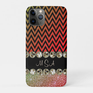 Mooie Champagne Bling Red Chevron Monogram iPhone 11 Pro Hoesje