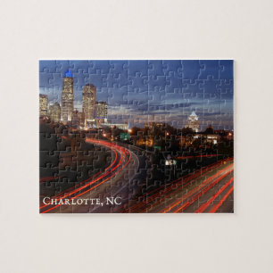 Mooie Charlotte NC Skyline Highway in Dusk Legpuzzel