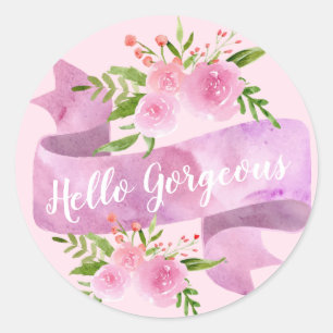 Mooie Chic Bloemige Roze Hallo Prachtig Ronde Sticker
