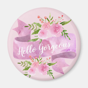 Mooie Chic Bloemige Roze Hello Gorgeous Magneet