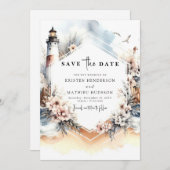 Mooie Chic Waterverf vuurtoren bruiloft Save The Date (Voorkant / Achterkant)