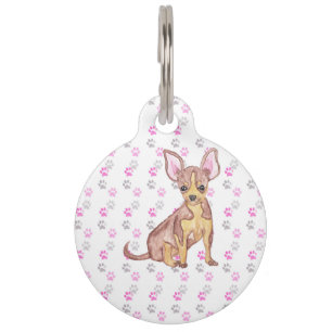 Mooie Chihuahua-puppy in waterverf en pootafdrukke Huisdierpenning