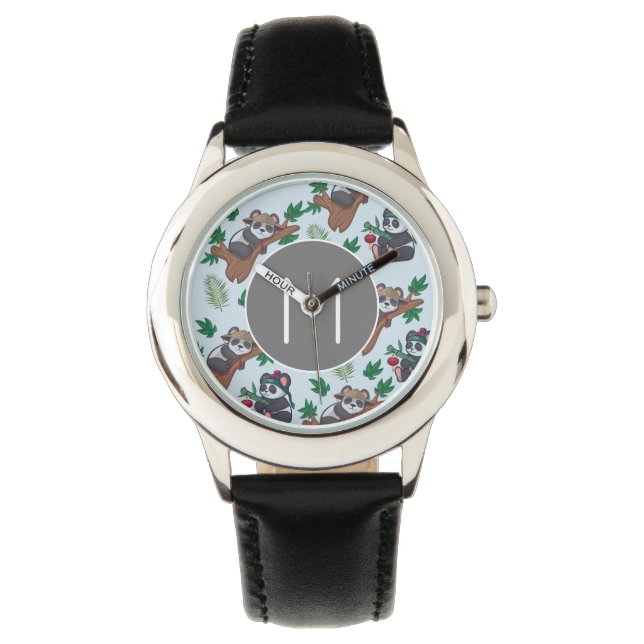 Mooie Chinese Pandapatroon Monogram Horloge (Voorkant)