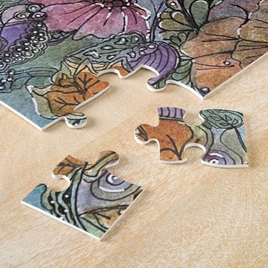 Mooie chique bloementuin Waterverf schilderij Legpuzzel (Zijkant)