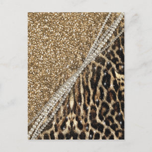 Mooie chique meisje luipaard print gouden glitter briefkaart
