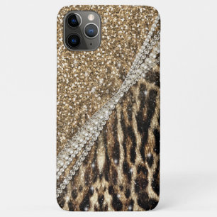 Mooie chique meisje luipaard print gouden glitter iPhone 11 pro max hoesje