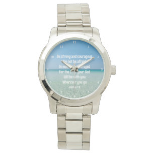 Mooie Christelijke Bijbelvers Wees sterk strand Horloge