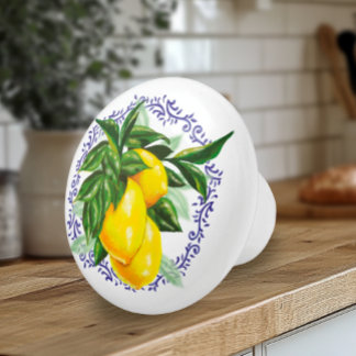 Mooie citroenen en blauwe toile keramische knop
