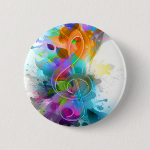Mooie Colorful Waterverf Splatter Music-notitie Ronde Button 5,7 Cm