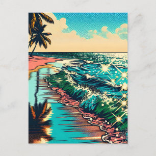 Mooie Comic Pop Art Style Beach Scene Briefkaart