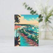 Mooie Comic Pop Art Style Beach Scene Briefkaart (Staand voorkant)