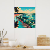 Mooie Comic Pop Art Style Beach Scene Poster (Keuken)