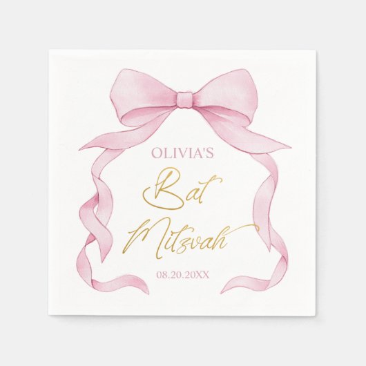 Mooie Coquette Roze Lint Bows Bat Mitswa Servet (Voorkant)