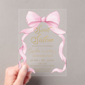Mooie Coquette Roze Ribbon Bows Sweet 16 Verjaarda Acryl Uitnodigingen (Insitu (Draagbaar))