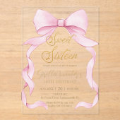 Mooie Coquette Roze Ribbon Bows Sweet 16 Verjaarda Acryl Uitnodigingen (Voorkant)