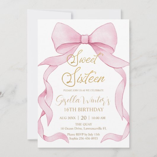 Mooie Coquette Roze Ribbon Bows Sweet 16 Verjaarda Kaart (Voorkant)