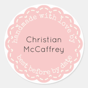 Mooie Coral Pink Rosette Handmade Custom Label