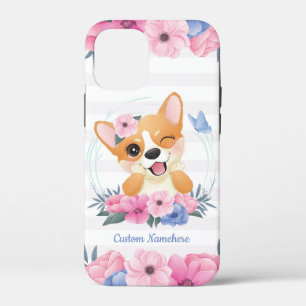Mooie Corgi Hond Bloemenkrans Blauwe Vlinder Op Ma iPhone 12 Mini Hoesje