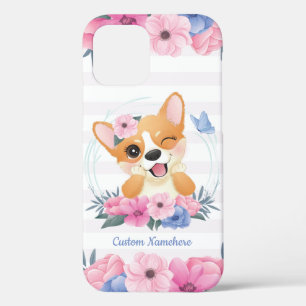 Mooie Corgi Hond Bloemenkrans Blauwe Vlinder Op Ma iPhone 12 Hoesje