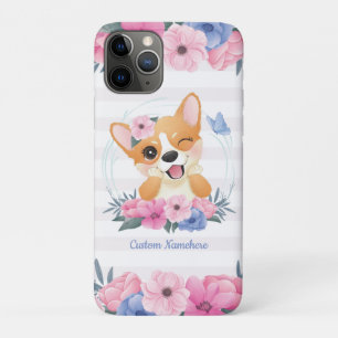 Mooie Corgi Hond Bloemenkrans Blauwe Vlinder Op Ma iPhone 11 Pro Hoesje