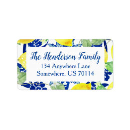 Mooie Country Chic Lemons & Blue Floral Etiket