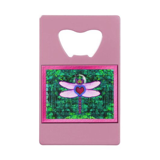 Mooie "Crackel Framed Dragonfly" Artwor Kredietkaart Flessenopener (Voorkant)