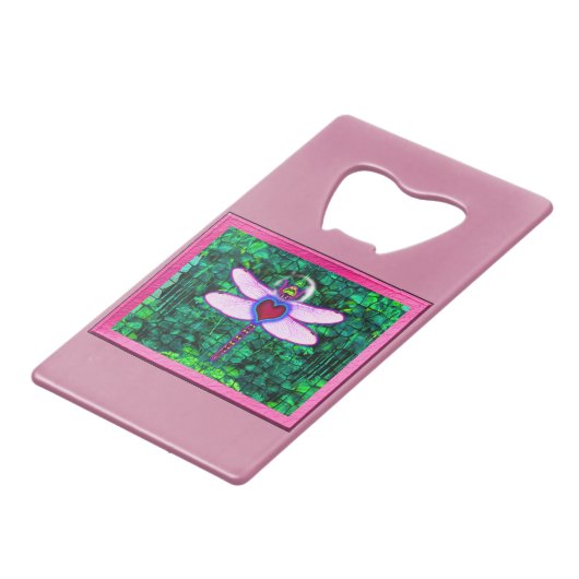 Mooie "Crackel Framed Dragonfly" Artwor Kredietkaart Flessenopener (Voorkant Gekanteld)