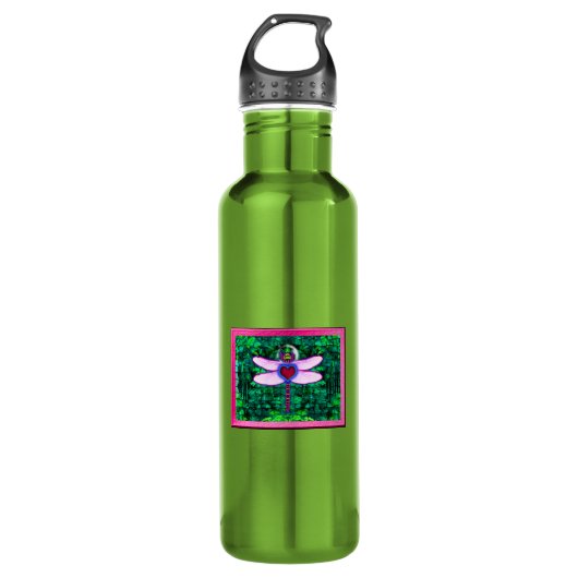 Mooie "Crackel Framed Dragonfly" Artwor Waterfles (Voorkant)
