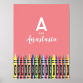 Mooie Crayon Art Roze Kamer Decor Monogram Poster (Voorkant)