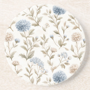 Mooie Crème Blauwe Bloemen Zandsteen Onderzetter