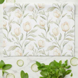 Mooie Crème Tulpen Bloemen Theedoek