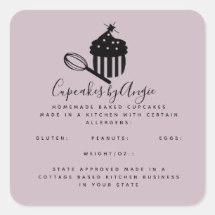 Mooie Cupcake Logo Voedsel Bedrijf Zwart Roze Vierkante Sticker