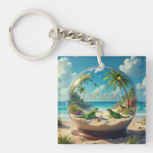 Mooie Curacao strand globe Sleutelhanger