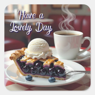 Mooie dag   Blueberry Pie, ijs en koffie Vierkante Sticker